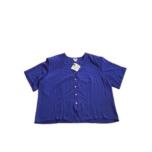 New Vtg Separate Issue Woman 26W Button Short Sleeve Shirt Top Purple/Blue